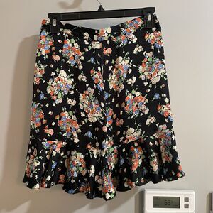 Boden Skirt Satin Ruffle Mini Black‎ Floral Sz 2 Whimsigoth Fairycore Preppy NEW
